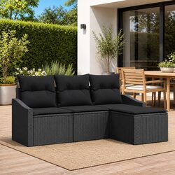 Stylish 4-Piece Black Poly Rattan Outdoor Sofa Set