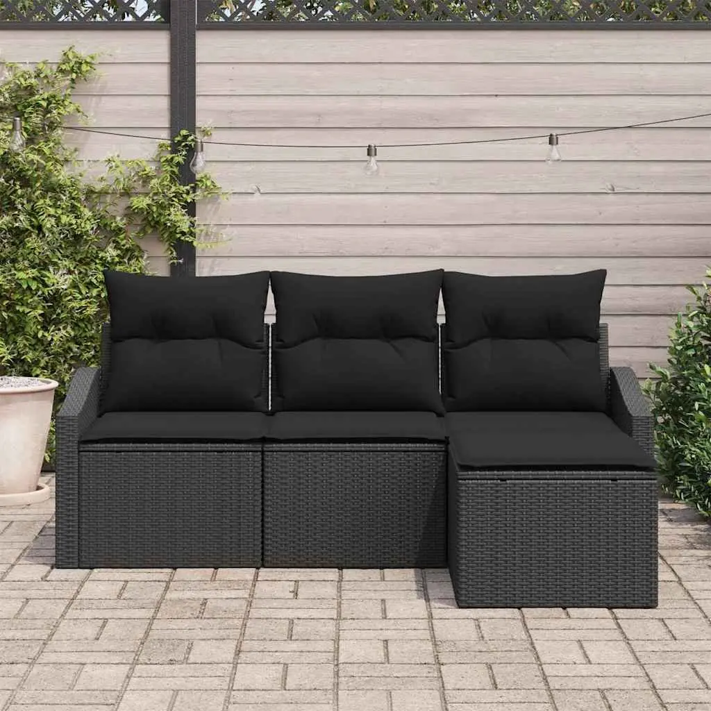 4 Piece Outdoor Sofa Set Poly Rattan Modular Garden Seating Black