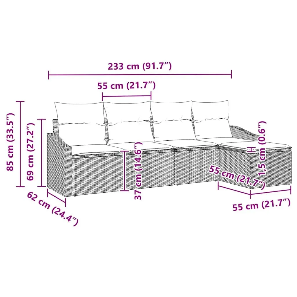 Outdoor Sofa Set Poly Rattan 5 Pieces Black Garden Patio Furniture