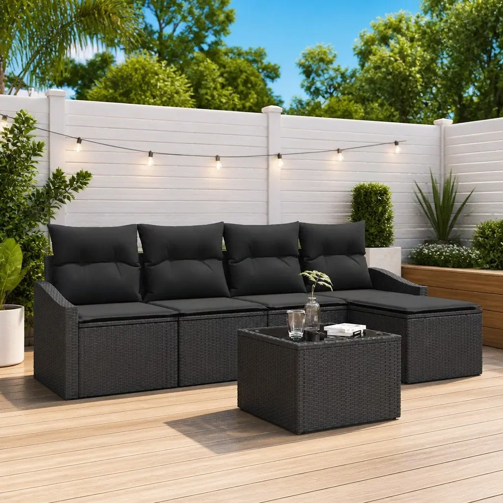 Outdoor Sofa Set Poly Rattan 6 Piece Black Modular Garden Furniture