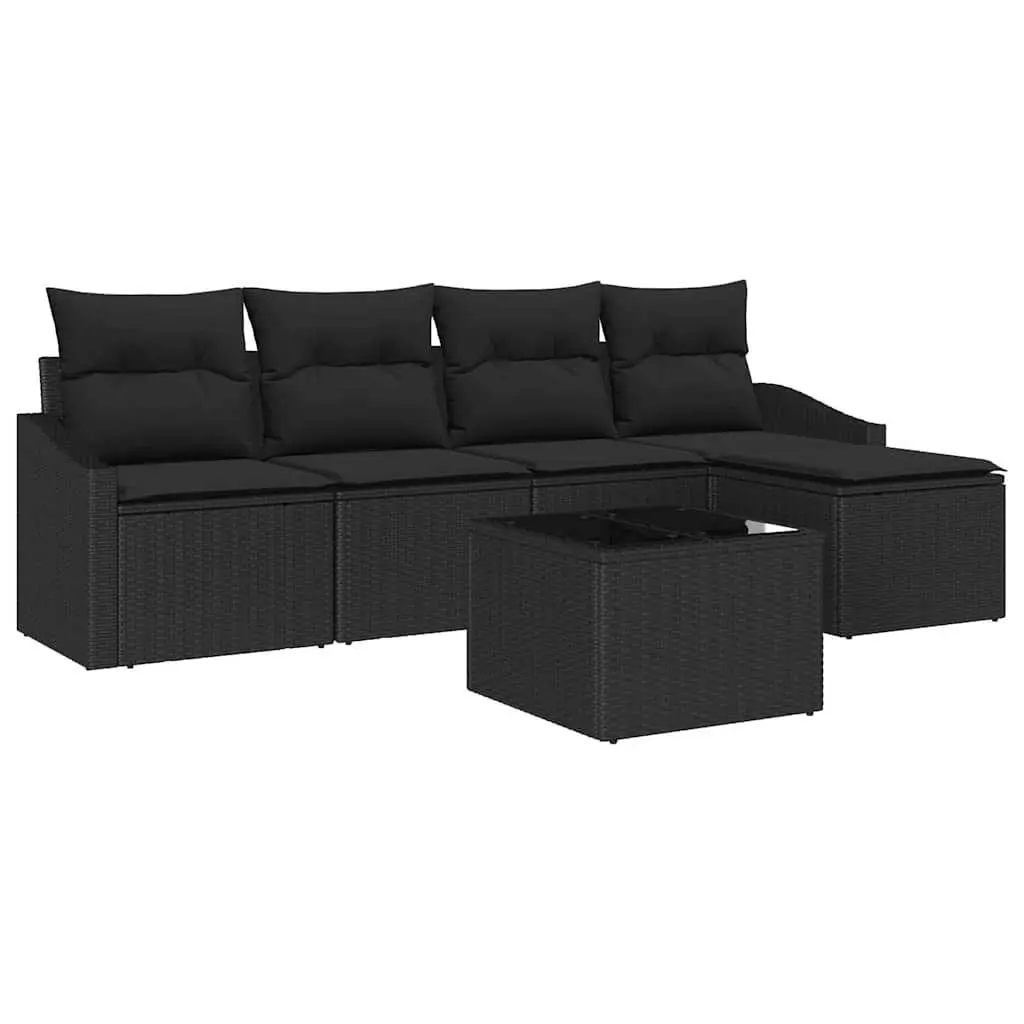 Outdoor Sofa Set Poly Rattan 6 Piece Black Modular Garden Furniture
