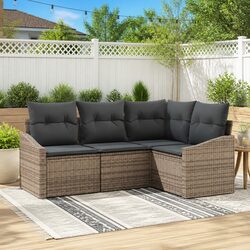 4-Piece Grey Poly Rattan Outdoor Garden Sofa Set