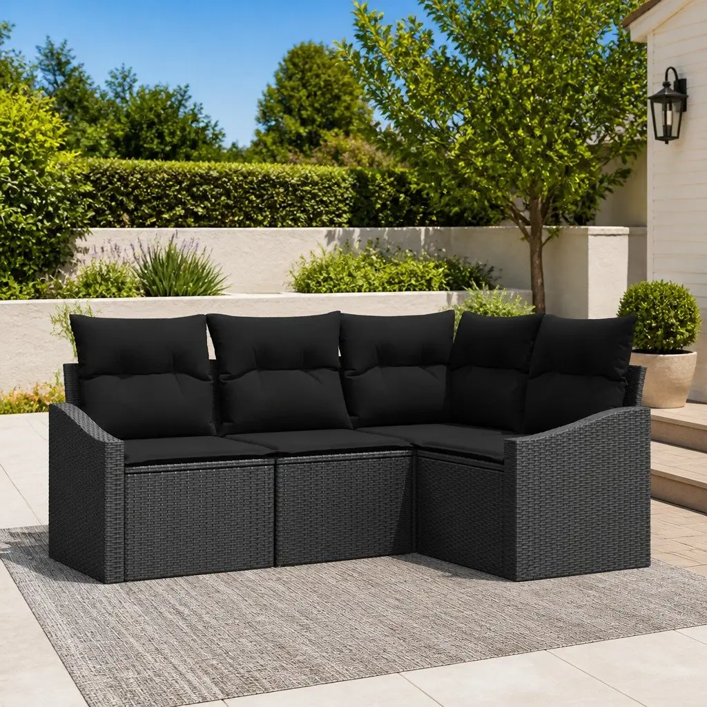 Outdoor Garden Sofa Set Poly Rattan 4 Piece Black