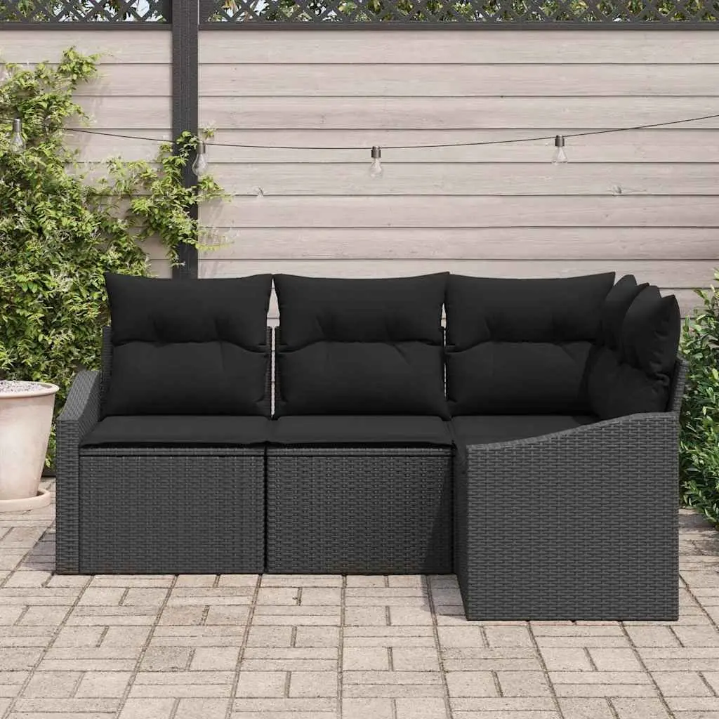 Outdoor Garden Sofa Set Poly Rattan 4 Piece Black