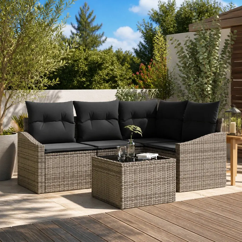 5-Piece Light Grey Outdoor Corner Sofa Set