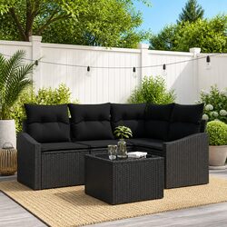 Premium 5-Piece Black Poly Rattan Outdoor Sofa Set