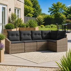 5 Piece Grey Poly Rattan Outdoor Sofa Set