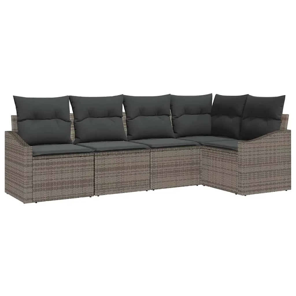 5 Piece Grey Poly Rattan Outdoor Sofa Set