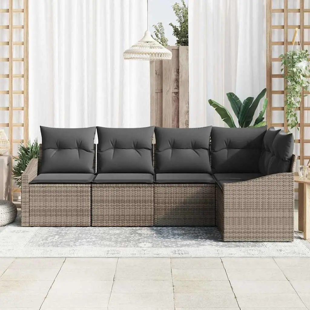 5 Piece Grey Poly Rattan Outdoor Sofa Set