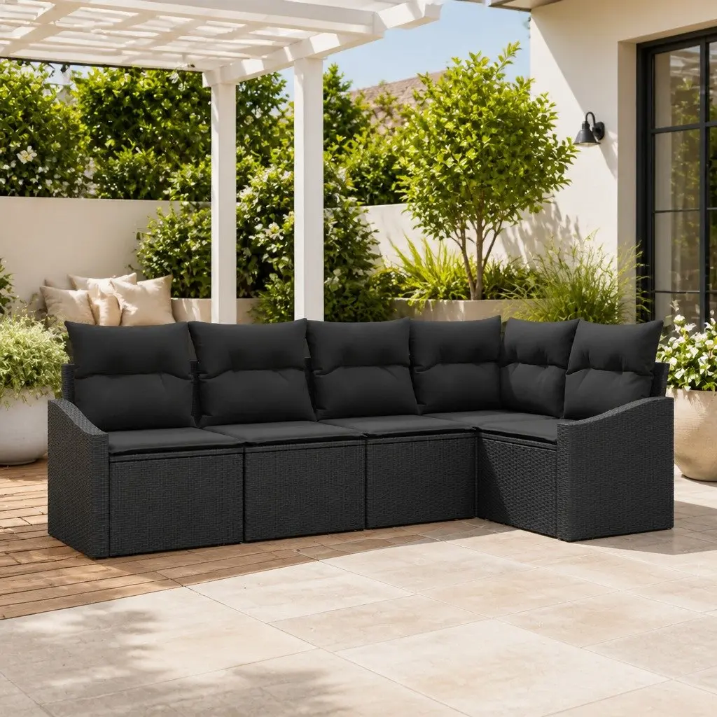 Outdoor Sofa Set Poly Rattan 5 Pieces Black Garden Furniture