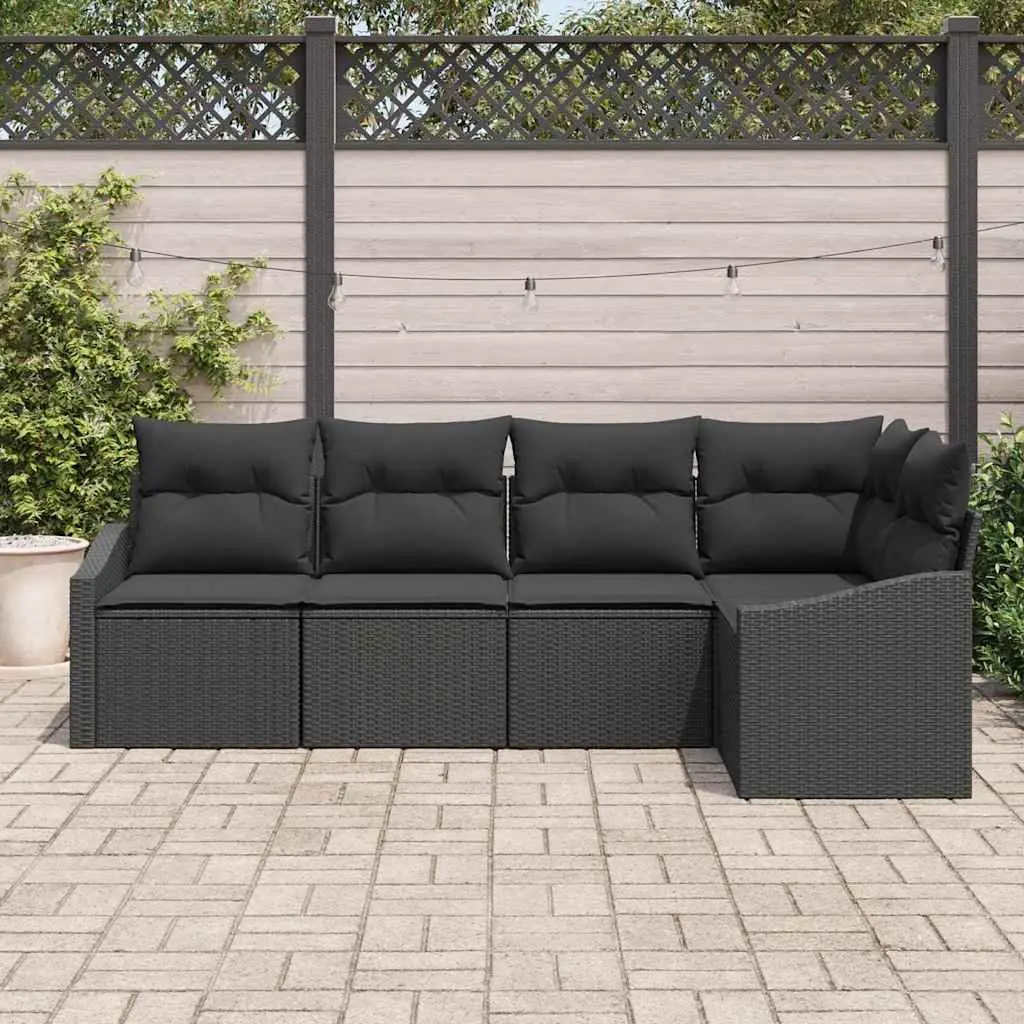 Outdoor Sofa Set Poly Rattan 5 Pieces Black Garden Furniture