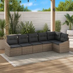 Premium 6-Piece Grey Poly Rattan Outdoor Sofa Set