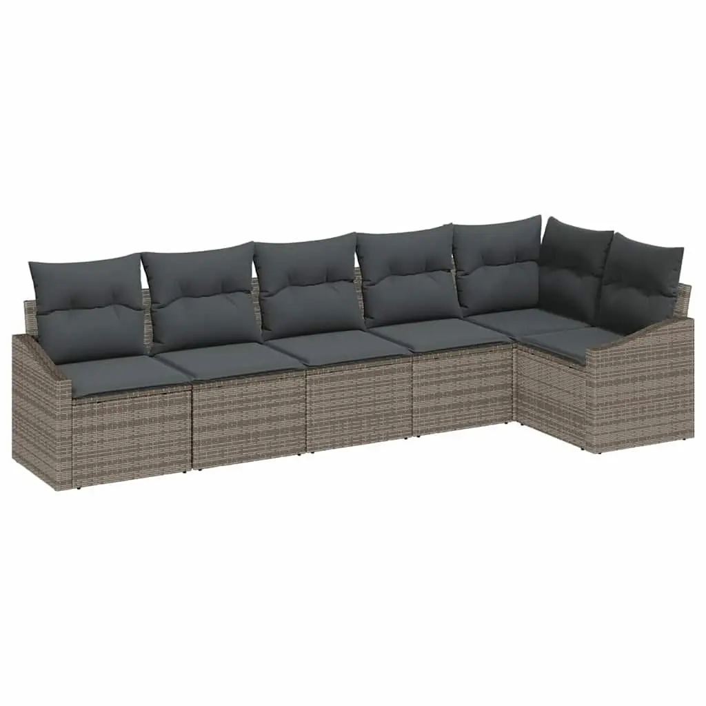 6-Piece Grey Poly Rattan Outdoor Sofa Set