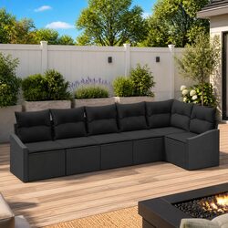 Premium 6-Piece Outdoor Sofa Set with Black Poly Rattan