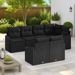 Outdoor Garden Sofa Set 7 Piece Black Poly Rattan Modular Lounge Seating with