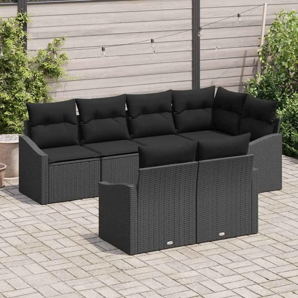 7-Piece Black Poly Rattan Garden Sofa Set
