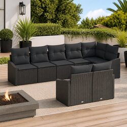 Black Poly Rattan Outdoor Sofa Set - 8 Pieces