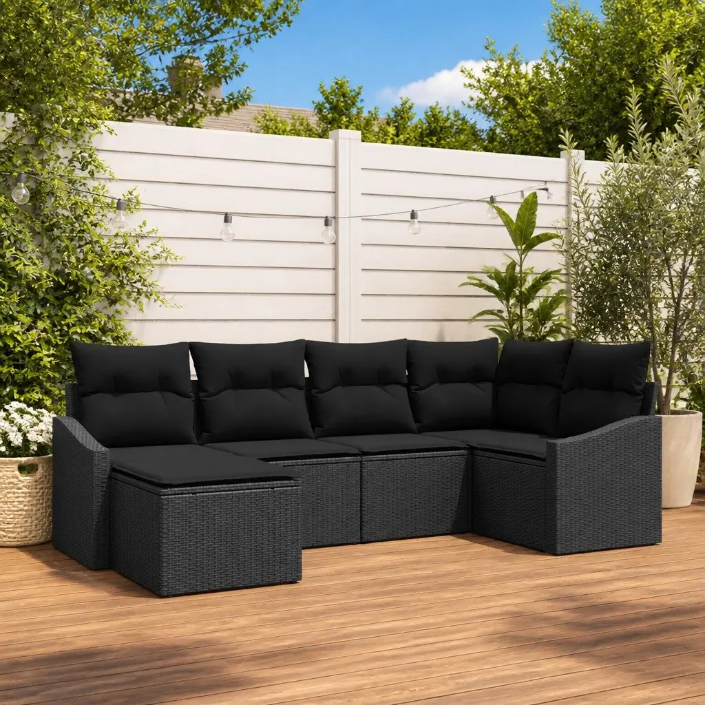 Garden Dining Set 6 pcs Black Outdoor Patio Table Chairs Modular Storage Bench