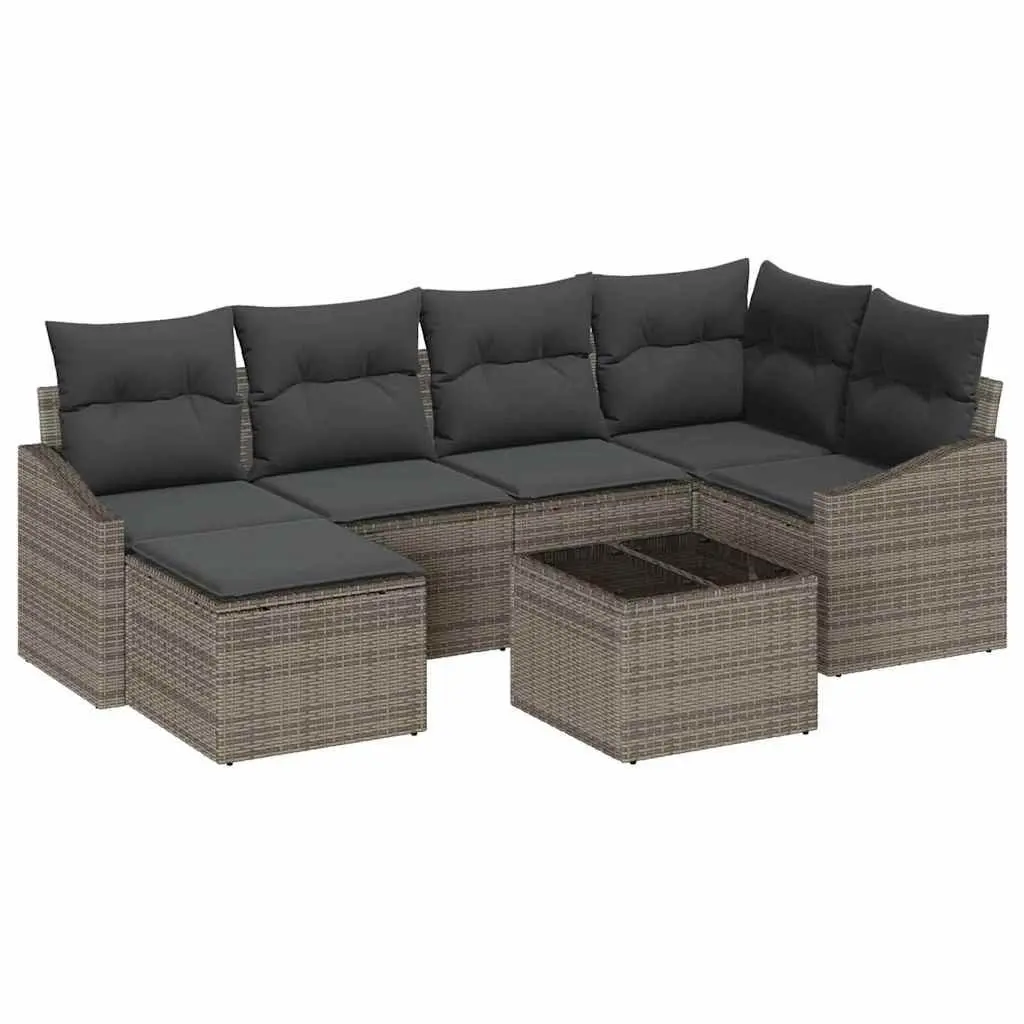 Garden Dining Set Poly Rattan 7 Piece Light Grey Outdoor Patio Table Chairs