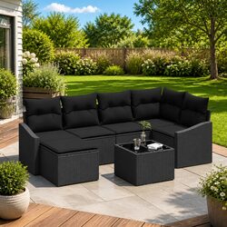 Modular 7-Piece Outdoor Sofa Set with Storage in Black
