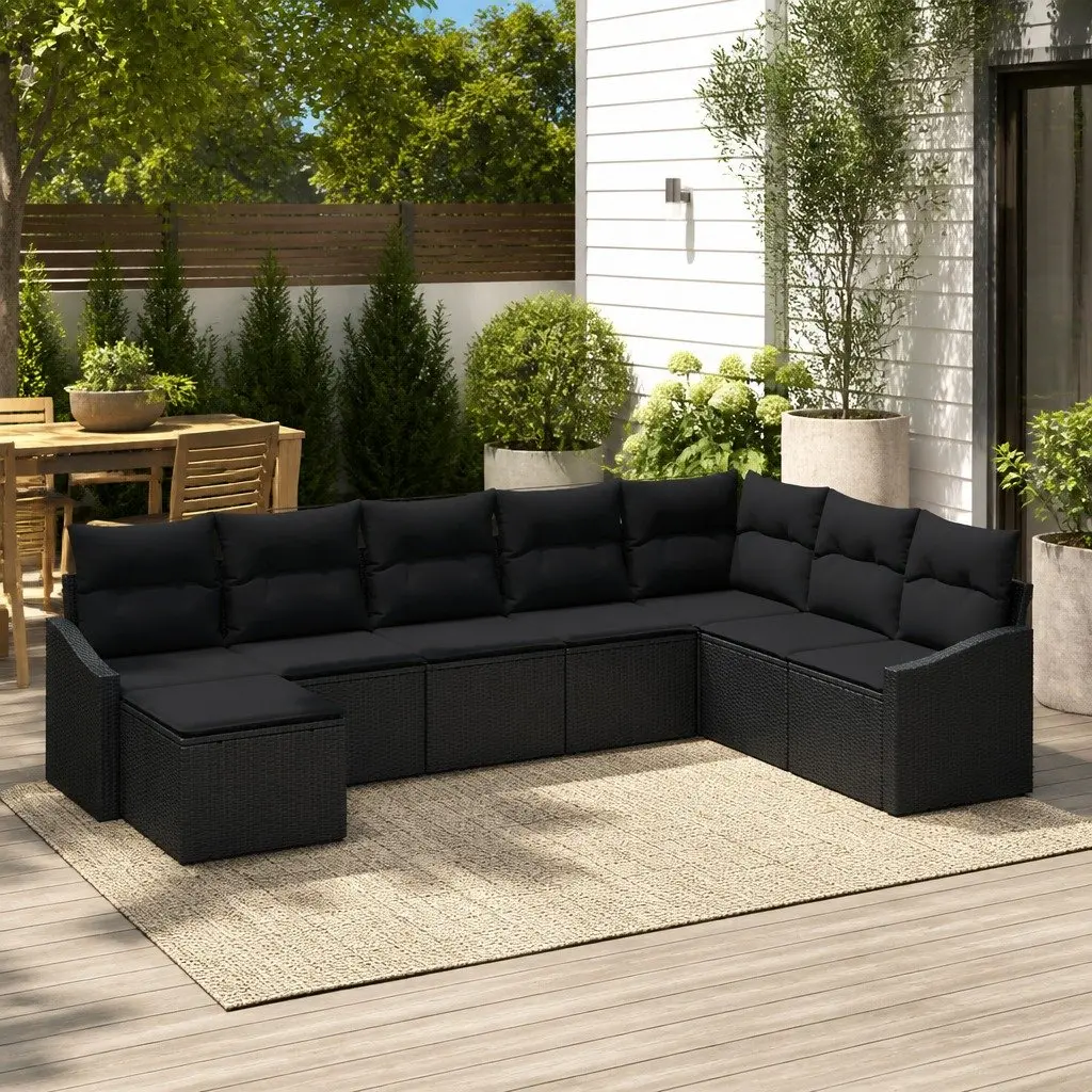 8-Piece Modular Garden Sofa Set in Black Poly Rattan
