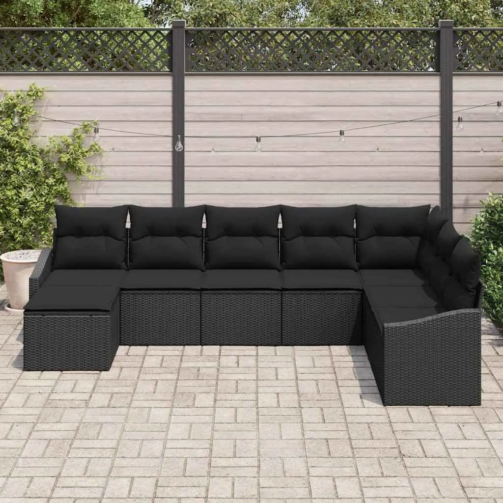 8-Piece Modular Garden Sofa Set in Black Poly Rattan