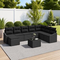 Black Poly Rattan 8-Piece Outdoor Garden Sofa Set