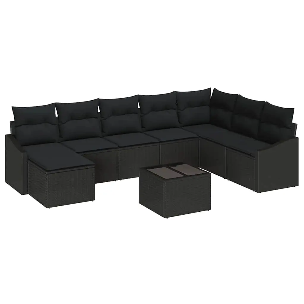 Black Poly Rattan 8-Piece Outdoor Garden Sofa Set