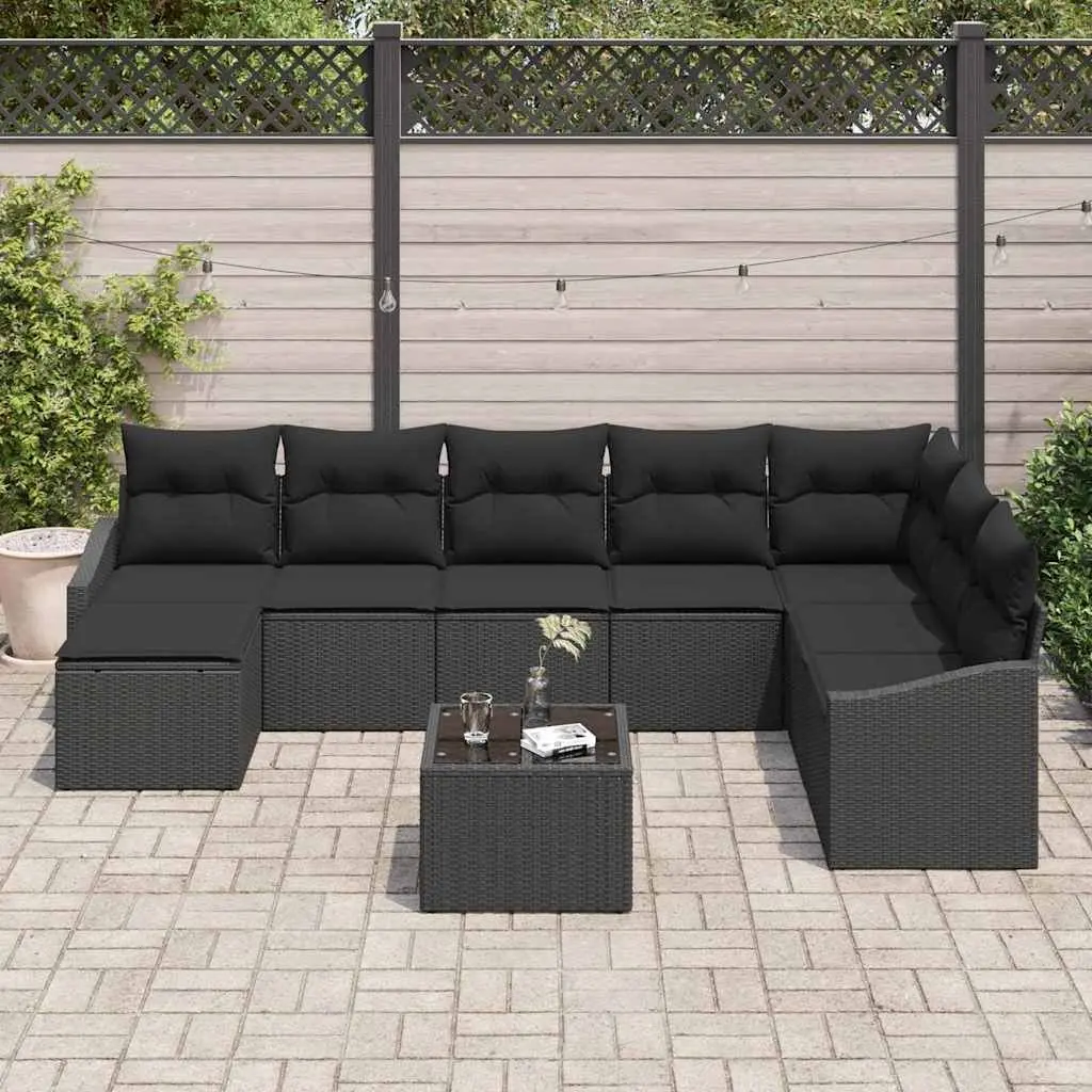 Black Poly Rattan 8-Piece Outdoor Garden Sofa Set