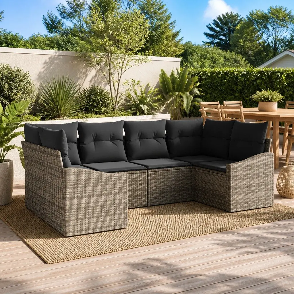 Modular 6 Piece Grey Poly Rattan Garden Sofa Set