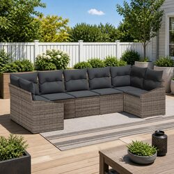 Durable 7-Piece Grey Poly Rattan Modular Garden Sofa Set