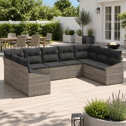9-Piece Grey Modular Garden Sofa Set with Storage