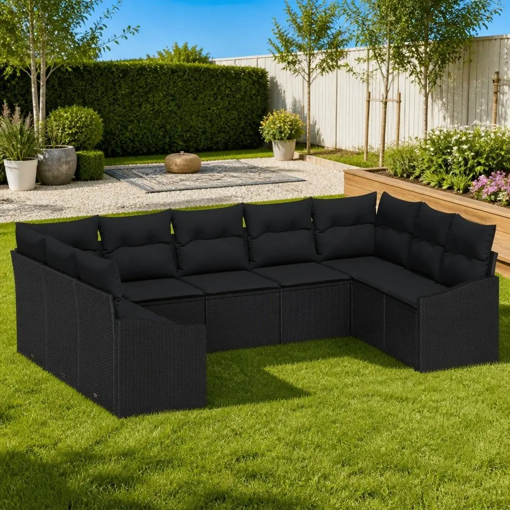 9 Piece Modular Sofa Set Poly Rattan Outdoor Furniture Black