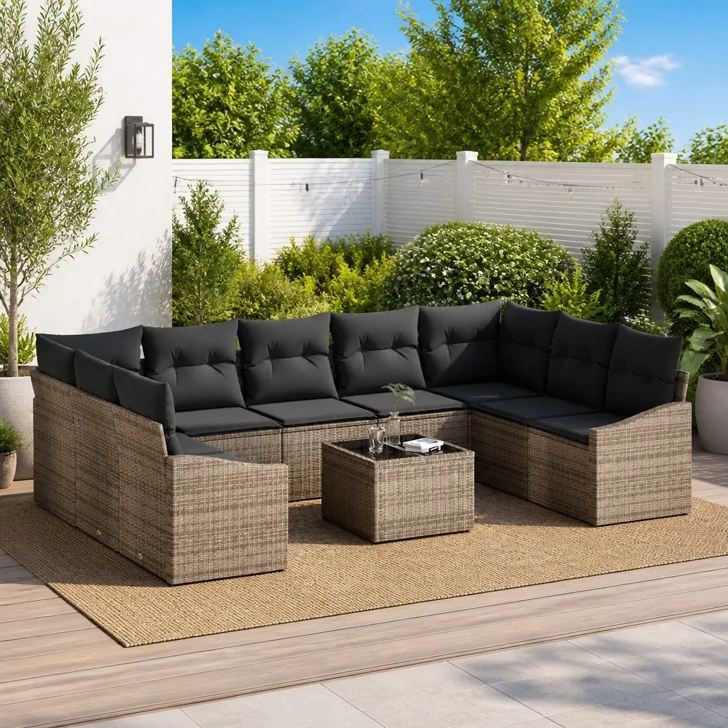 Modular Garden Sofa Set in Light Grey Poly Rattan