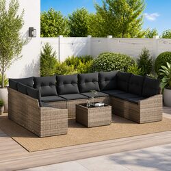 Premium Modular Garden Sofa Set in Light Grey Poly Rattan