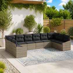 10-Piece Grey Poly Rattan Modular Garden Sofa Set