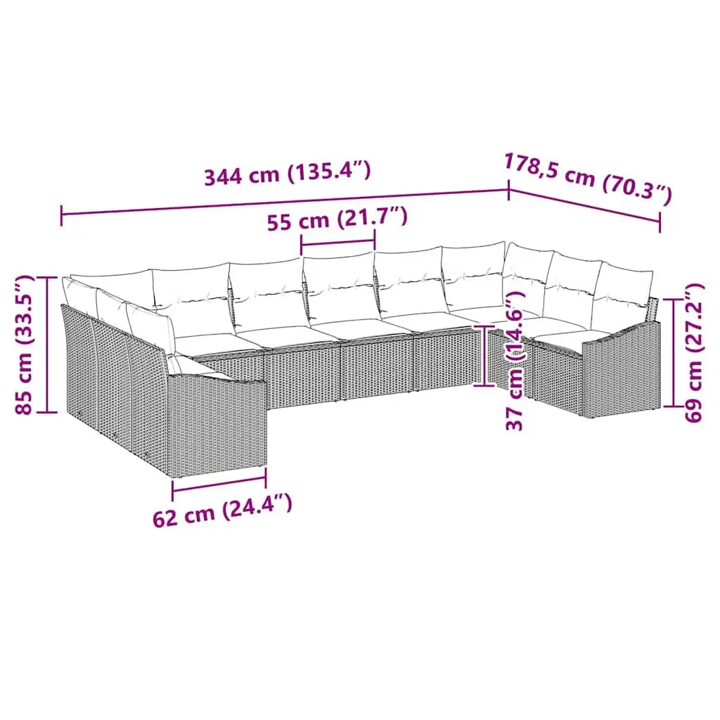 Modular Garden Sofa Set 10 Piece Poly Rattan Grey Outdoor Furniture