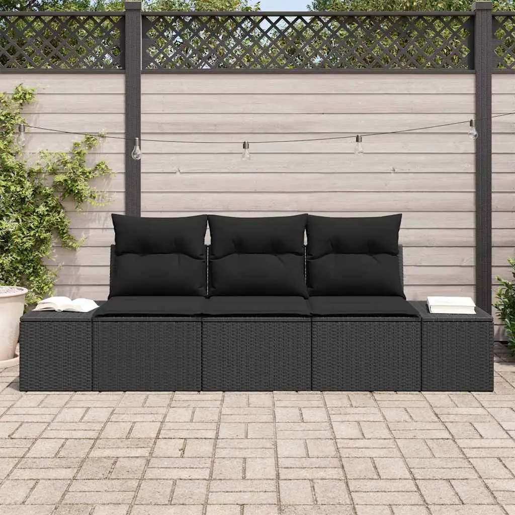 Outdoor Garden Sofa Set 3 Pcs Modular Seating Black Poly Rattan with Storage