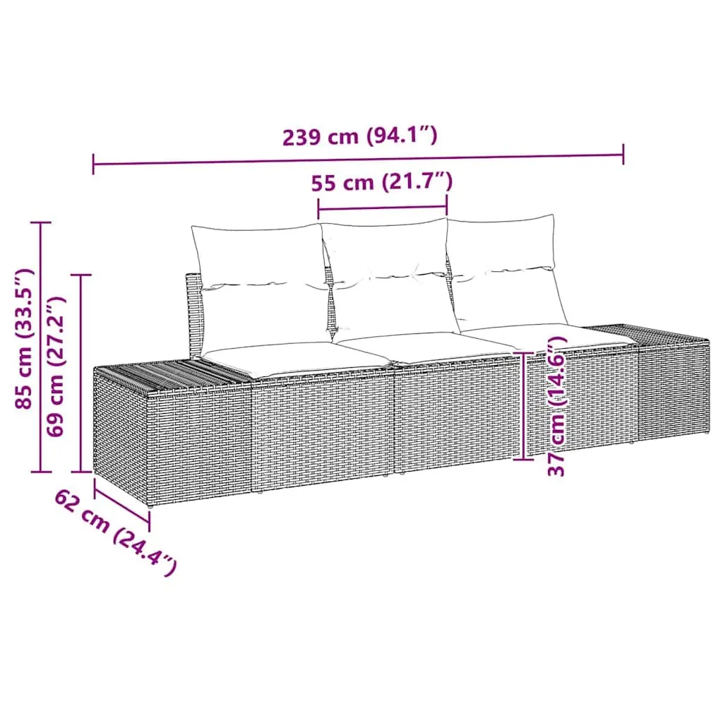 Outdoor Garden Sofa Set 3 Pcs Modular Seating Black Poly Rattan with Storage