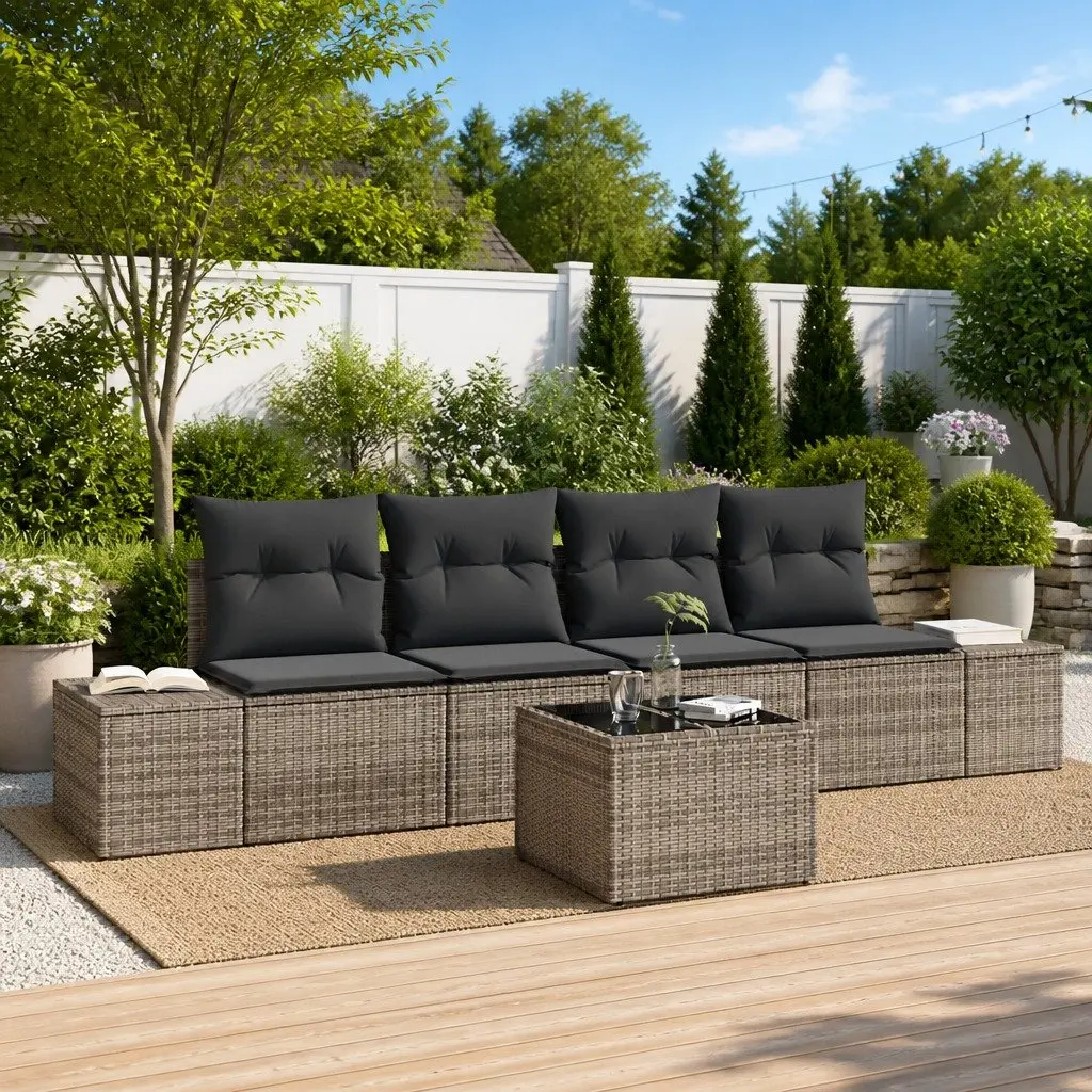 Poly Rattan Garden Sofa Set with Glass Table
