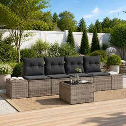 Stylish Poly Rattan Garden Sofa Set with Glass Table