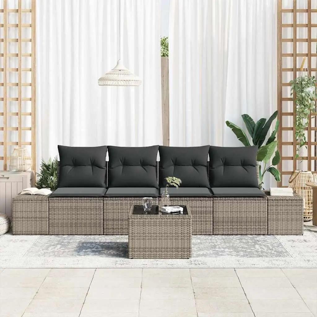Poly Rattan Garden Sofa Set with Glass Table