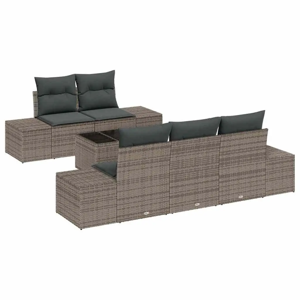 Garden Sofa Set Poly Rattan Grey 6 Piece Outdoor Furniture Glass Table