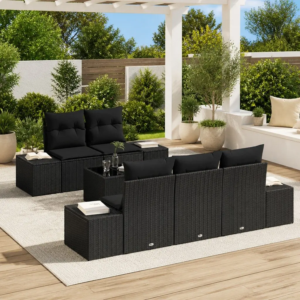 Black Poly Rattan Garden Sofa Set 6 Pieces with Cushions