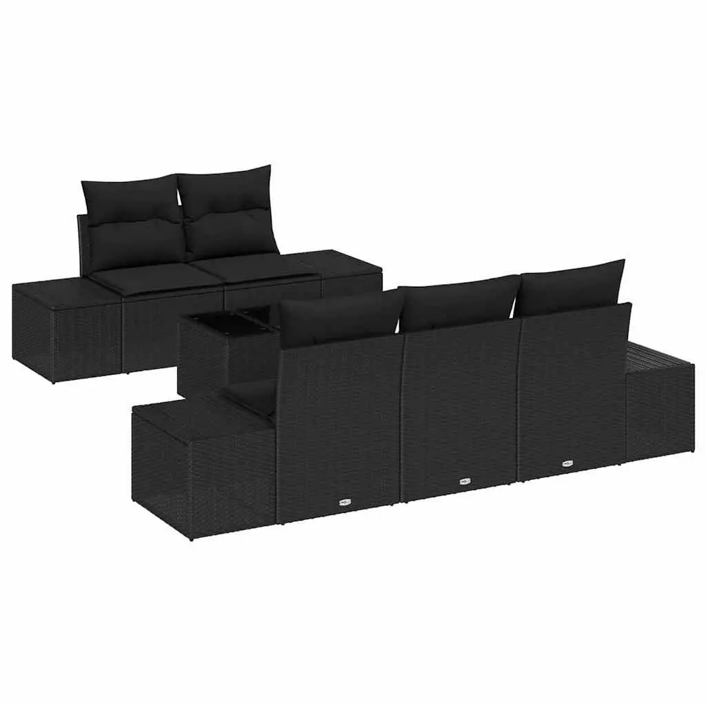 Black Poly Rattan Garden Sofa Set 6 Pieces with Cushions