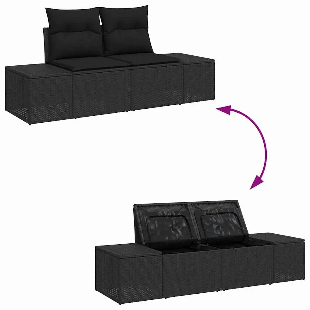 Black Poly Rattan Garden Sofa Set 6 Pieces with Cushions