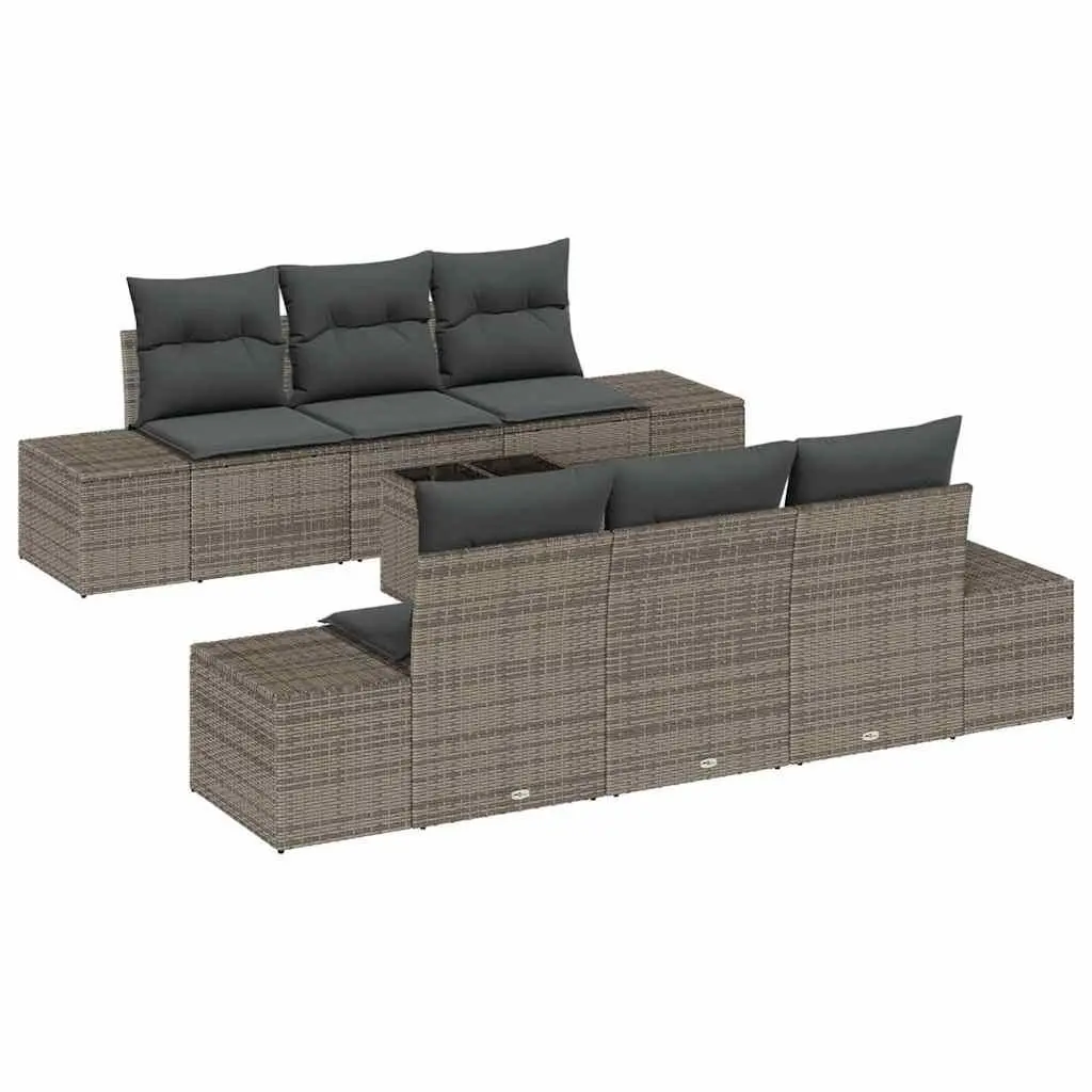 8-Piece Grey Poly Rattan Garden Sofa Set with Cushions