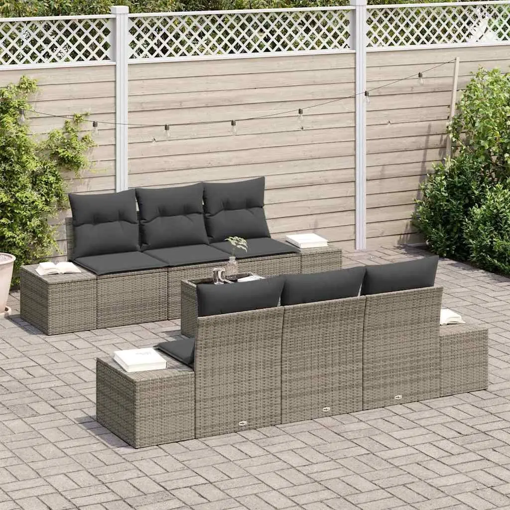 8-Piece Grey Poly Rattan Garden Sofa Set with Cushions