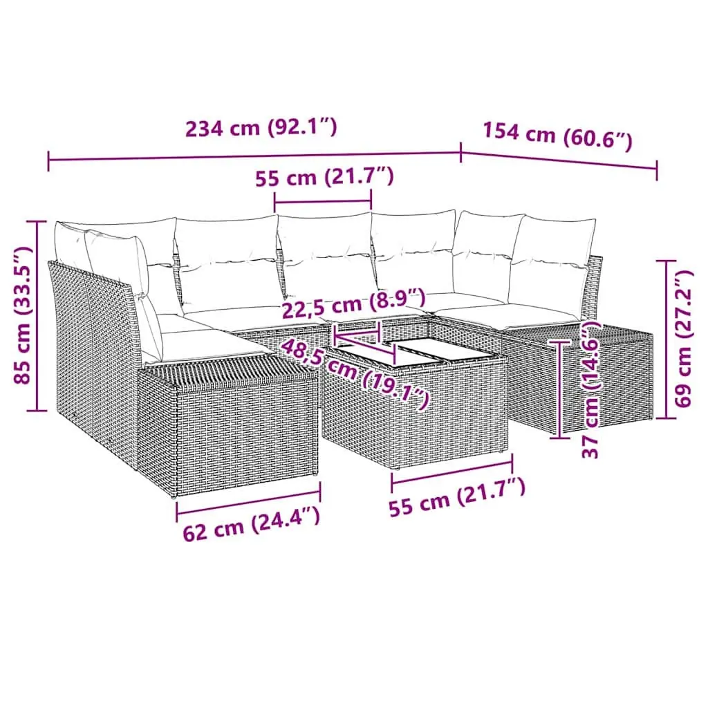 8 Piece Grey Modular Rattan Sofa Set with Storage