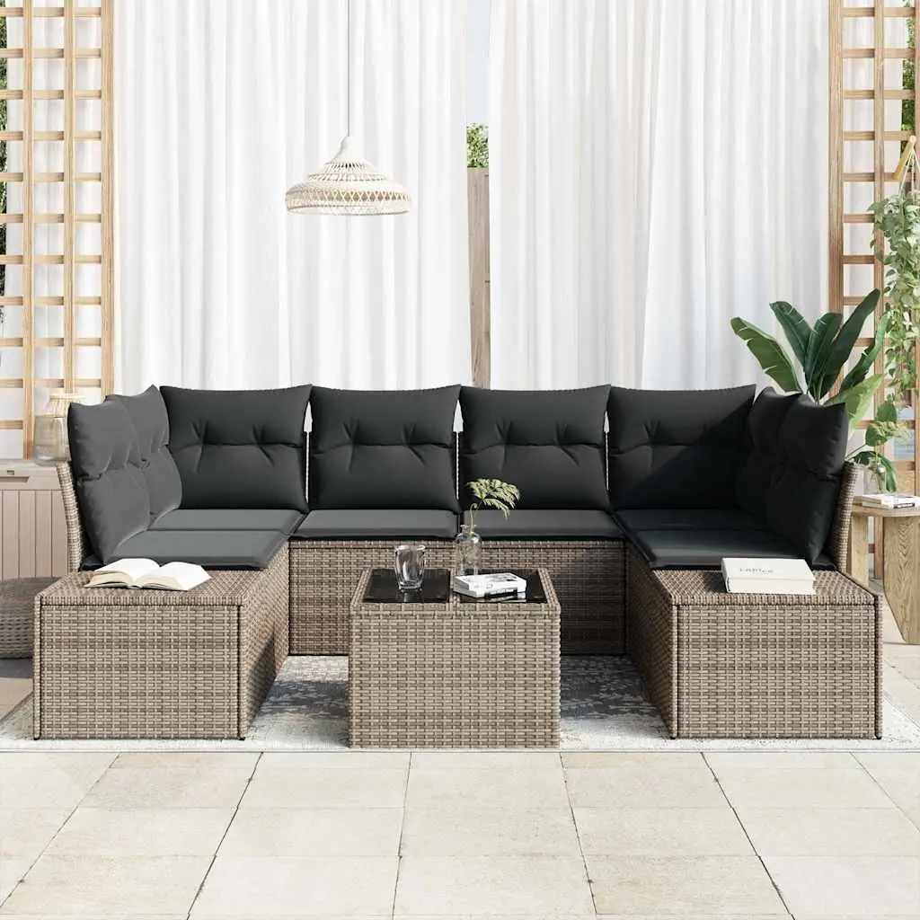 8 Piece Grey Modular Rattan Sofa Set with Storage